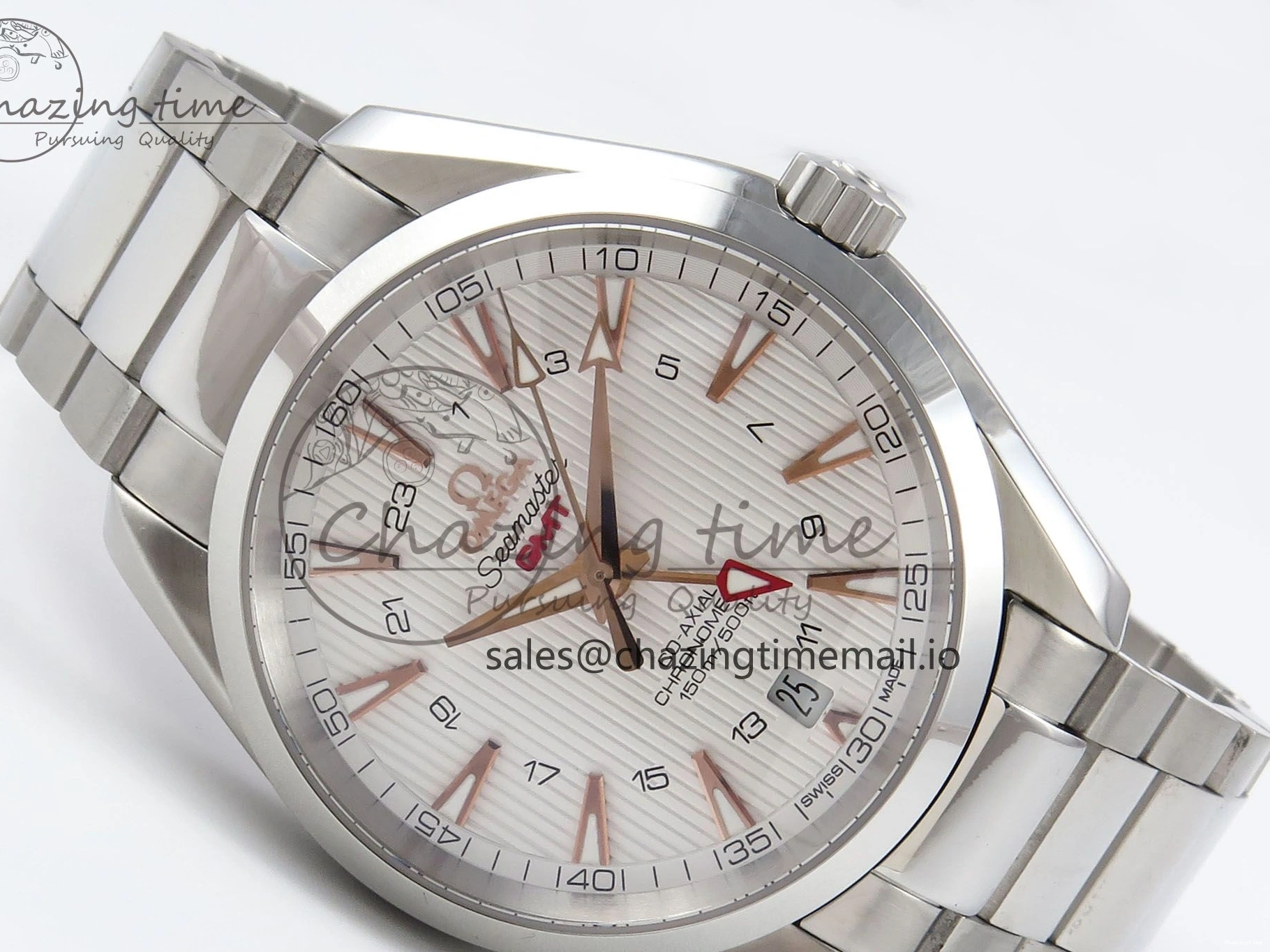 0508 Snug Aqua Terra 150M GMT OMF 1:1 Best Edition White RG Textured Dial on SS Bracelet A 7714